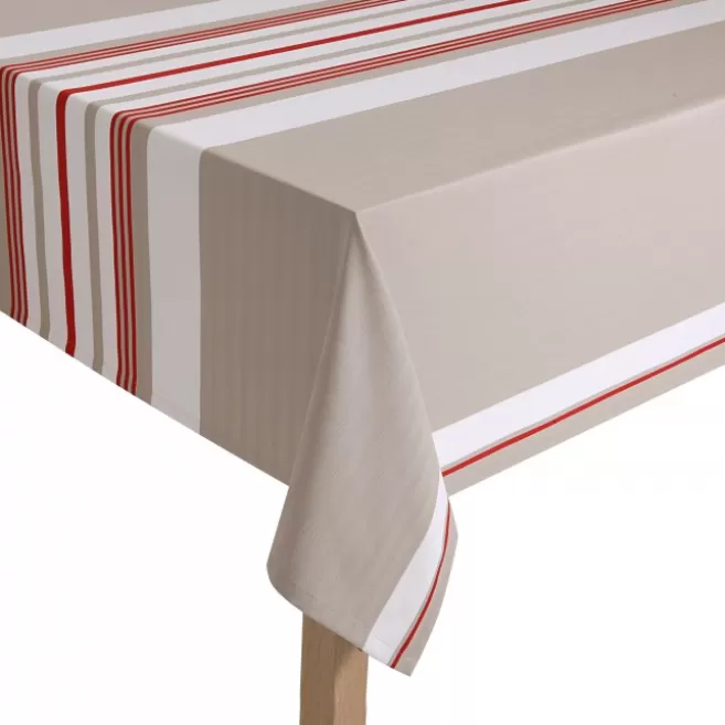 Store Maison Jean-Vier Nappe beige et rouge à rayures en coton DonibaneFraise