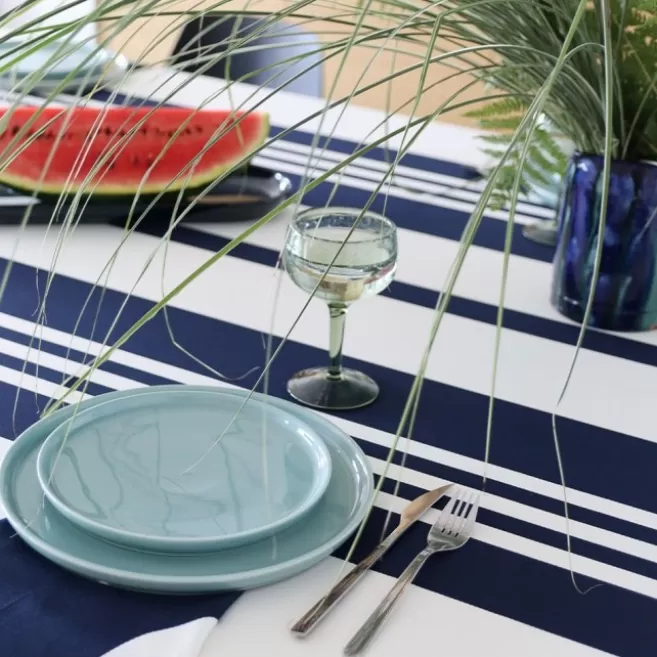 Cheap Maison Jean-Vier Nappe en coton bleu foncé et blanche à rayures PampeluneBleuencre