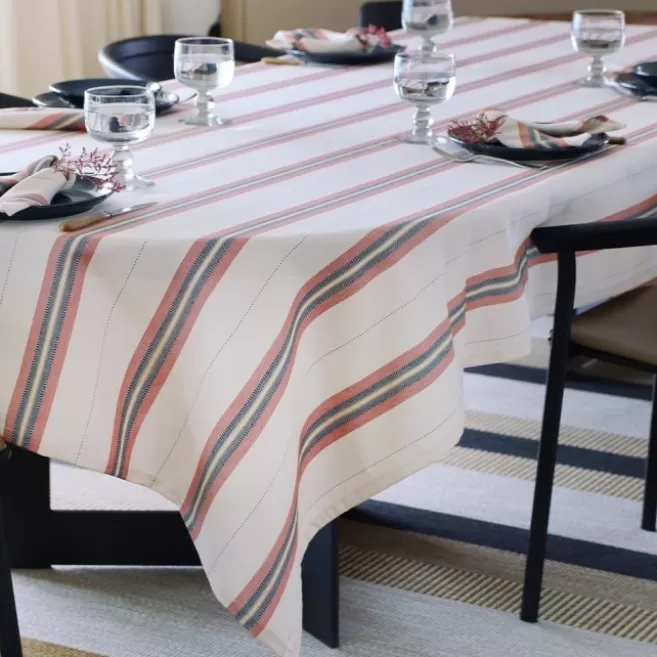 Clearance Maison Jean-Vier Nappe en lin et coton à rayures terre cuite KanboTerreCuite