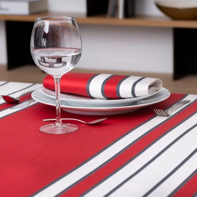 Online Maison Jean-Vier Nappe rouge en satin de coton à rayures EspeletteAmarante