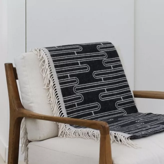 Clearance Maison Jean-Vier Plaid en cachemire et laine gris foncé à franges GoxoIturiaCarbone