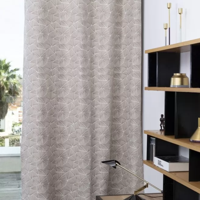 Outlet Maison Jean-Vier Rideau en Jacquard beige à motifs 100% coton PalmaGrege