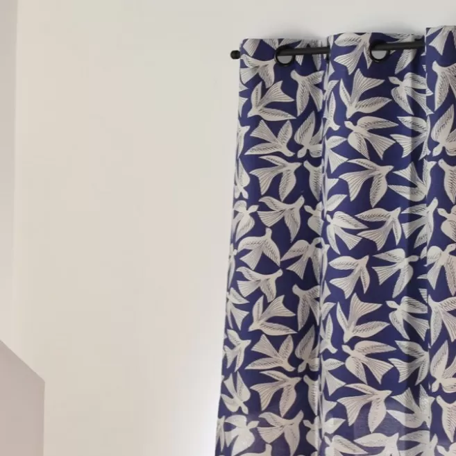 Best Maison Jean-Vier Rideau en Jacquard bleu en coton motifs oiseaux BakeaEncre